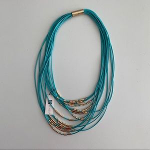 Teal and gold layered beaded necklace